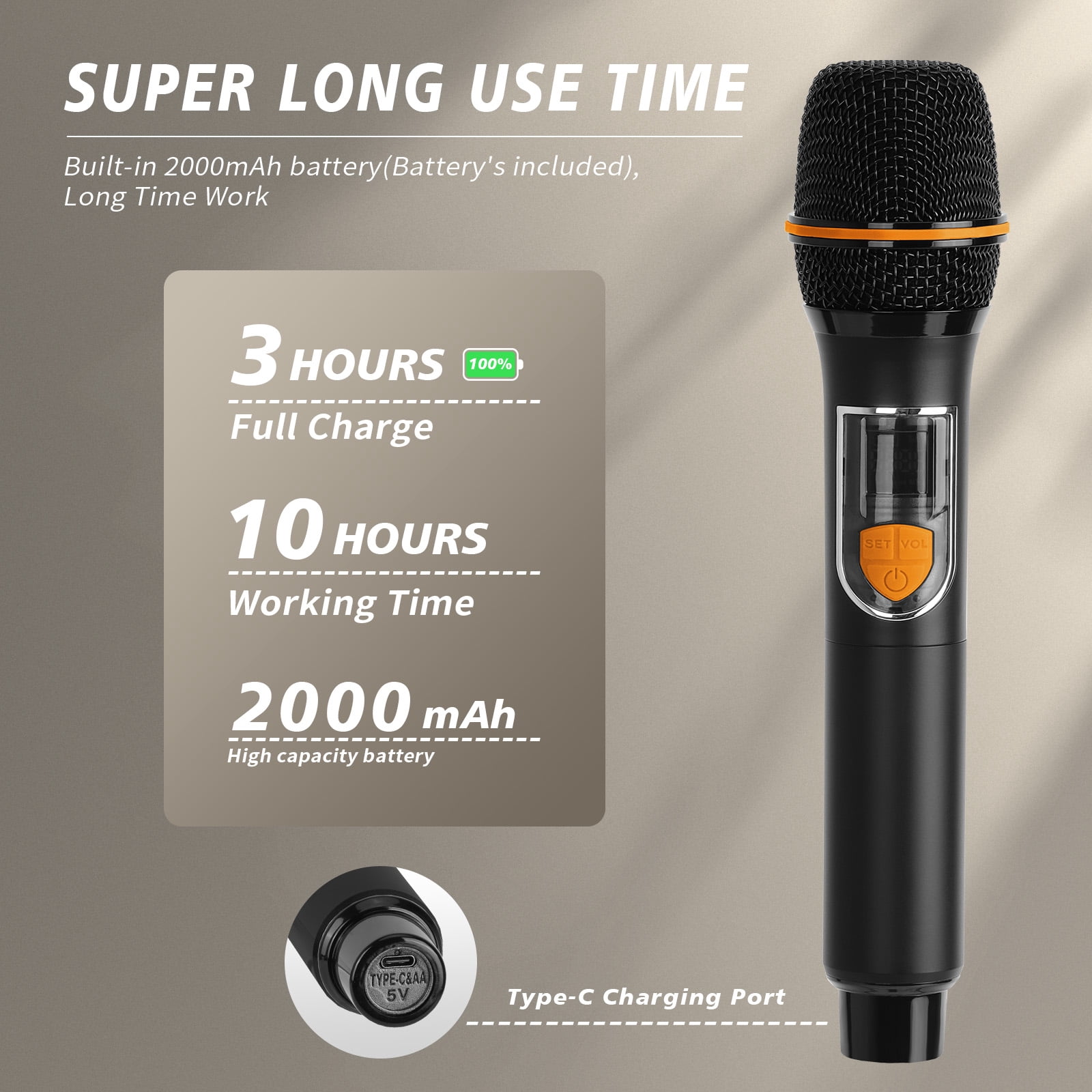 Dammyty Wireless Microphone, Rechargeable Dual Handheld Dynamic Wireless Mic for Karaoke Singing, Party, Wedding, Speech