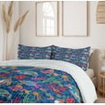 thumbnail image 6 of Ambesonne Marine Duvet Cover Sets, Fishes in Tropical Ocean, 2-Queen, Navy Blue Sea Blue Pink, 6 of 7