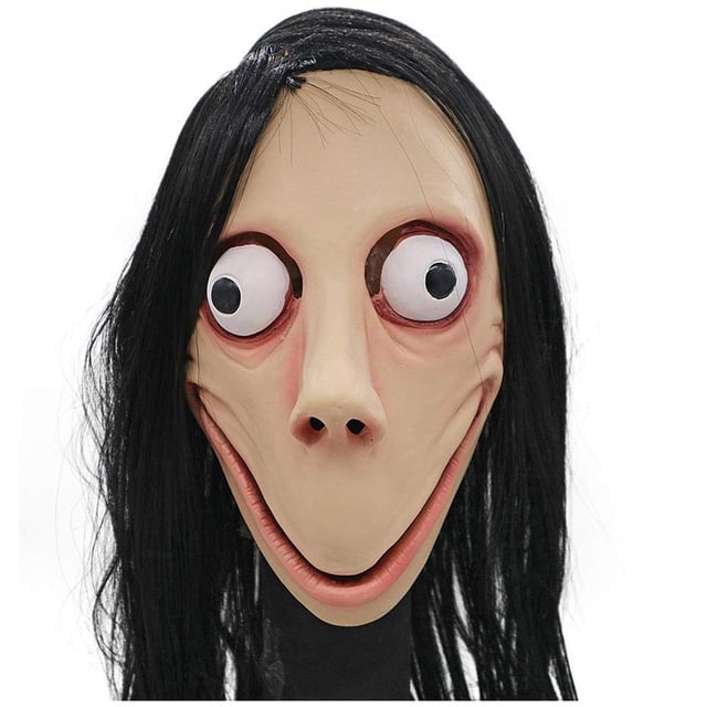 Máscara MOMO de cabeza completa de látex aterrador Ojo grande con pelucas largas Suministro de accesorios para fiestas femeninas Tmvgtek Oficina Multiescena Multifunción