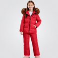 thumbnail image 2 of Afuyipoi Toddler Windproof Ski Suit Set 2-PC Hooded Jacket and Adjustable Bib Pants Red 2T, 2 of 4