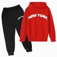 thumbnail image 2 of Young Boys Clothes Long Sleeve Hooded Pullover Solid Color Sweatshirt With Pockets + Pants 2pcs Fall Winter Outfit Set for 3-14 Years Boy,Red,4-5 Years, 2 of 4