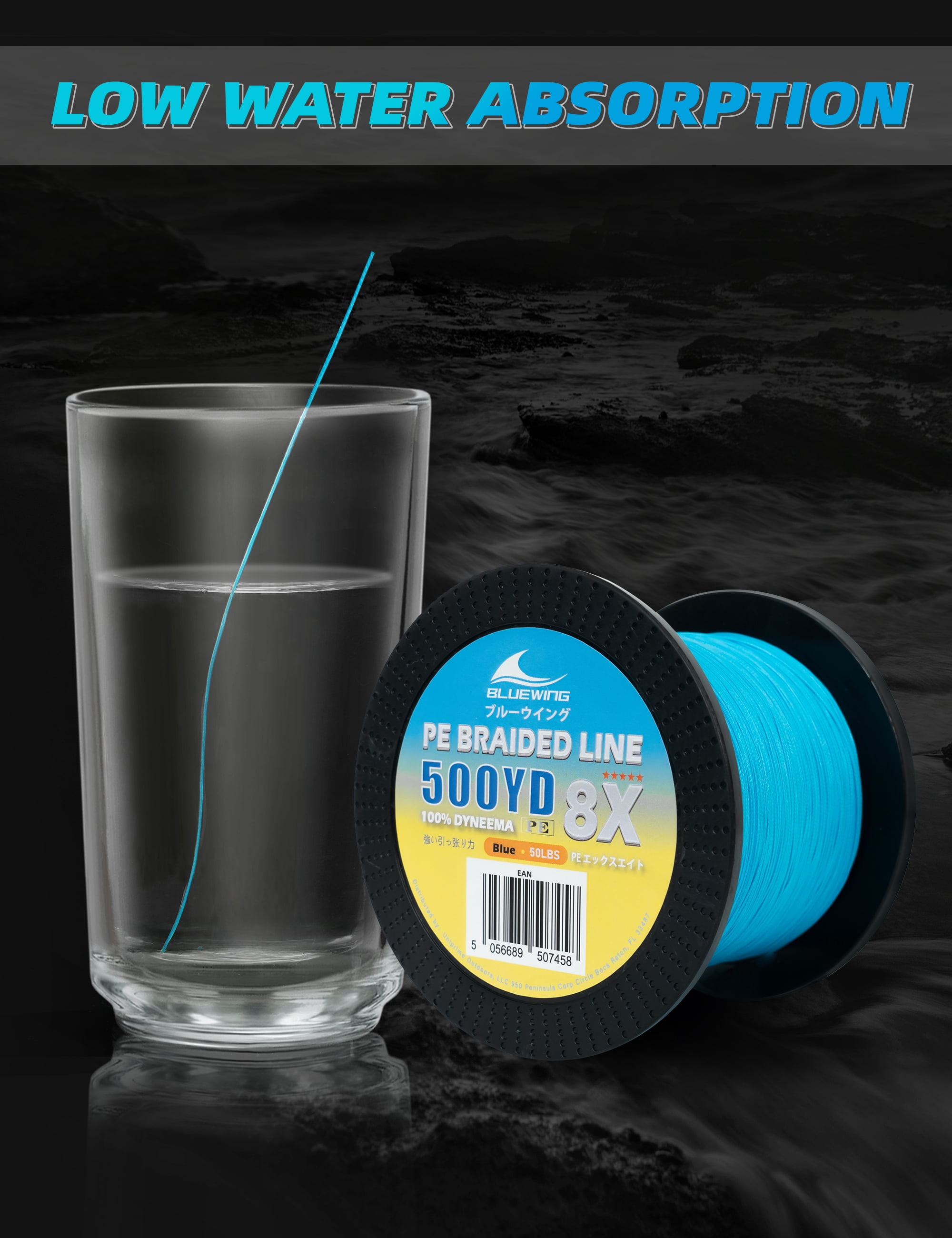 BLUEWING Braided Fishing Line 8 Strands, 500yd 80LB PE Braid Fishing Lines Thin Diameter & Abrasion Resistant Fishing String for Saltwater Fishing, Blue