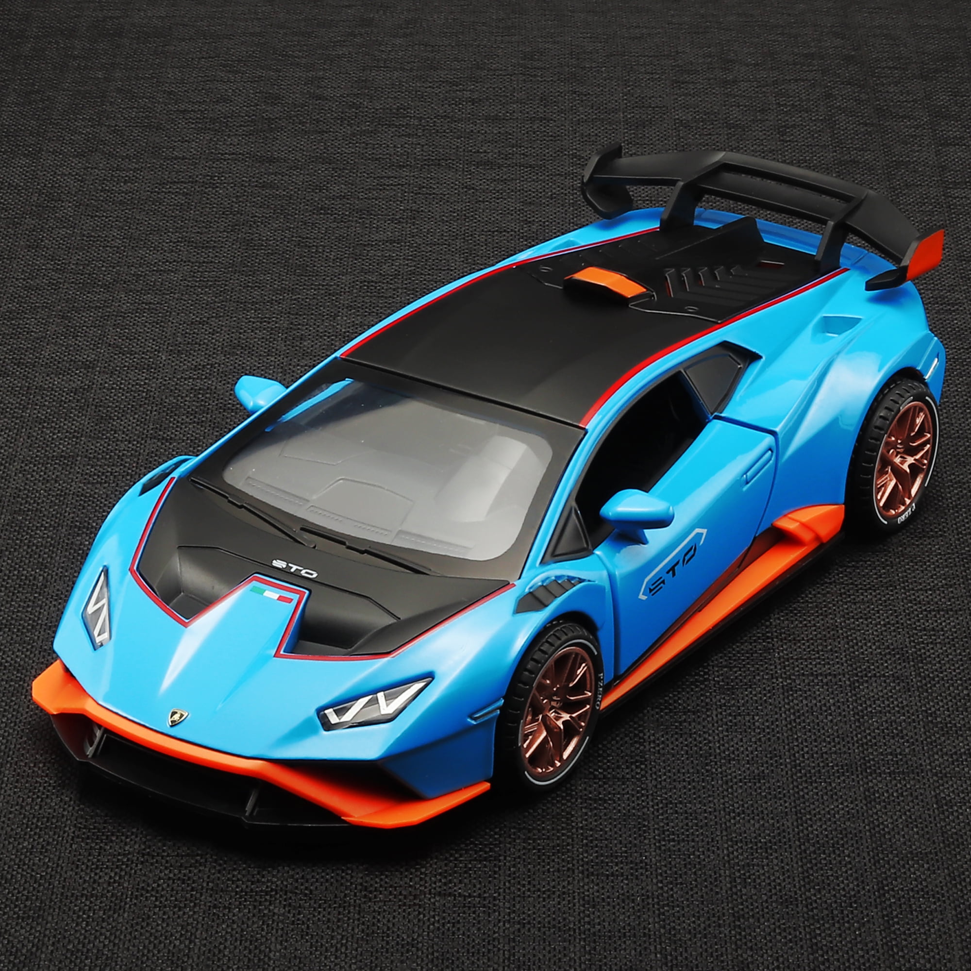 Anmyjuly Model Car 1/24 Scale Lambo Huracan STO Die Cast Metal Toy Cars,Pull-back Car with Lights and Sounds,Blue