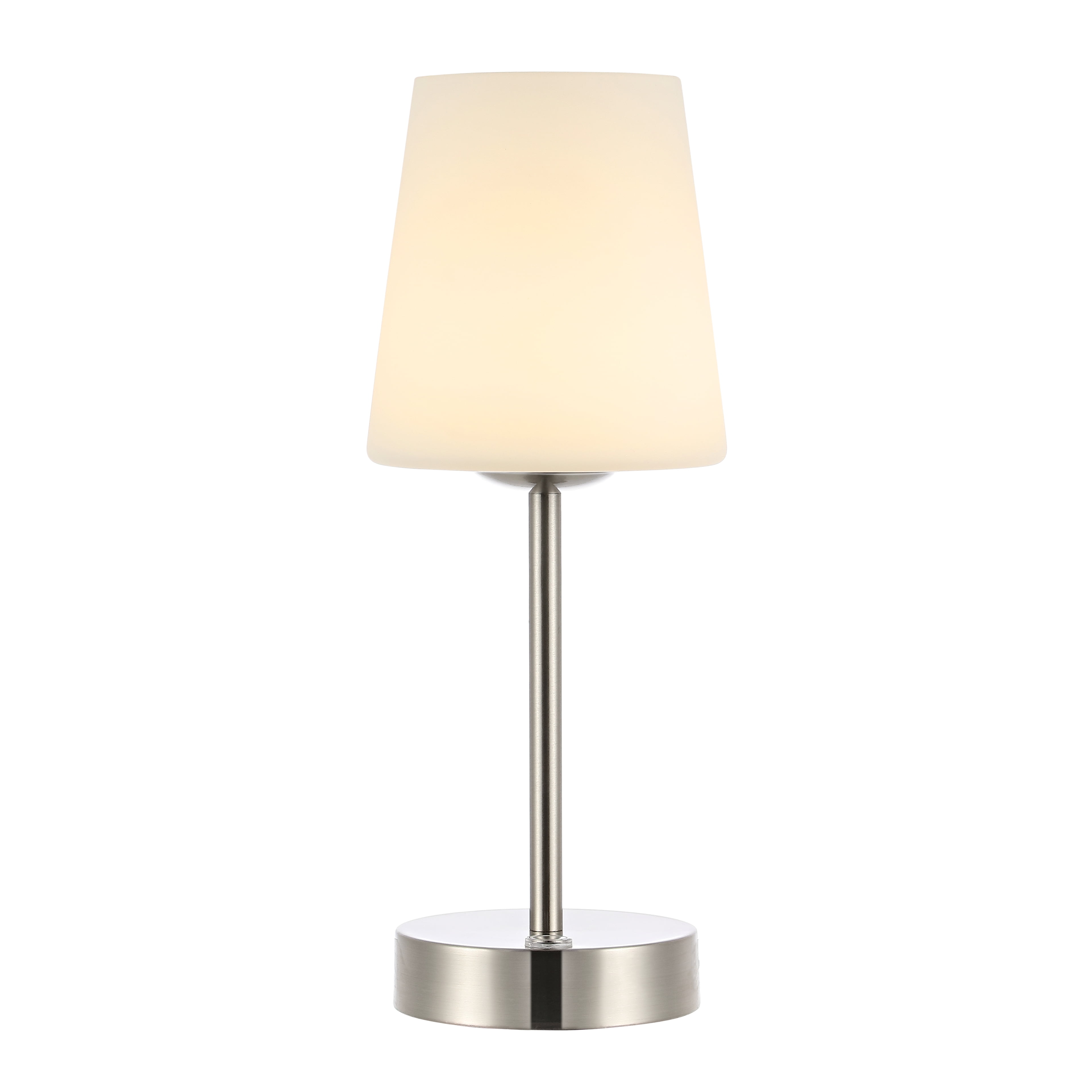 JONATHAN Y Carson 12.75" Modern Minimalist Iron Rechargeable Integrated Portable LED Table Lamp, Nickel/White, JYL7110A