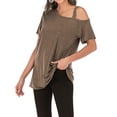 thumbnail image 4 of Camiseta de mujer Sexy con hombros descubiertos, manga corta, top de algodón retorcido, marrón, S AweSitey AP001289-11, 4 of 5