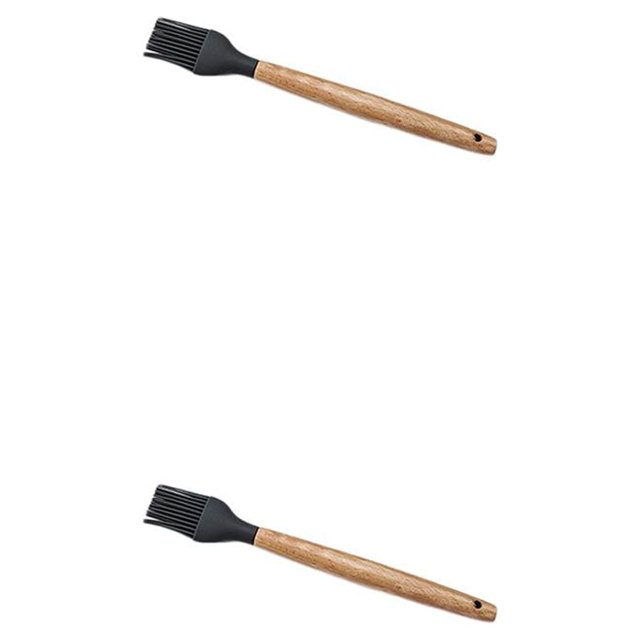 relayinert Kitchenware Wooden Handle Silicone Shovel Spoon Colander Brush Spatula Tool brush 2Set