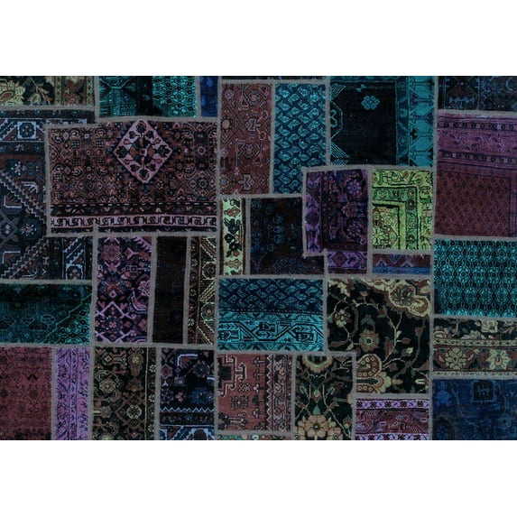 Ahgly Company Indoor Rectangle Patchwork Light Blue Transitional Area Rugs, 7' x 9'