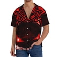 thumbnail image 7 of Lsque Geometry Dash print Men's Cuban Collar Short Sleeve Shirt Summer Beachwear Casual Button Down Fashionable Vacation Leisure Shirt-X-Large, 7 of 7
