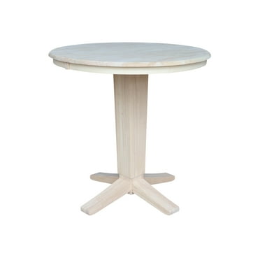 36" Soild Wood Round Top Pedestal Counter Height Dining Table with 12 in Leaf