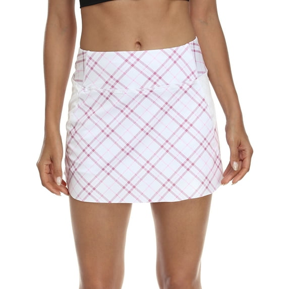 LRD Women's Athletic Skorts Skirt with Pockets for Golf Tennis White Plaid L