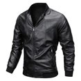 thumbnail image 1 of Men Stand Collar Leather Jacket Faux Leather Motorcycle Jackets Casual Slim Zip Up Bomber Biker Coat, 1 of 2