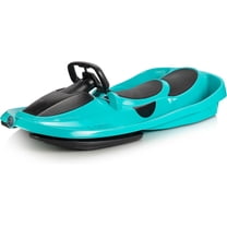 Snow Sled for Kids, Adults - Toboggan Sled, Easy Turning Steering Wheel, Anti-Slip Seat, Pull Up Brake, Durable Plastic, Lightweight, Age 3  260 lbs, Polar Blue