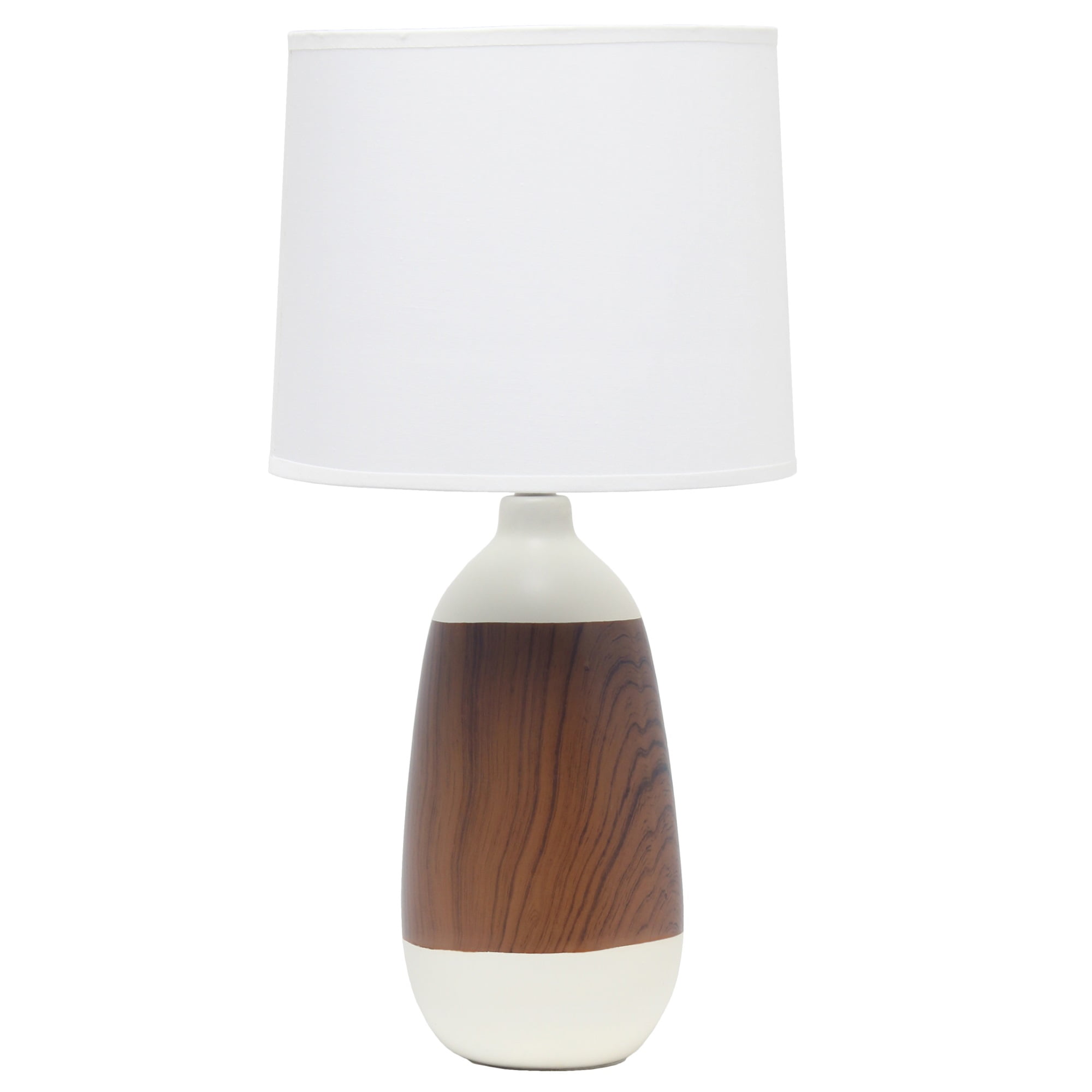 Simple Designs Ceramic Oblong Table Lamp, Dark Wood and White