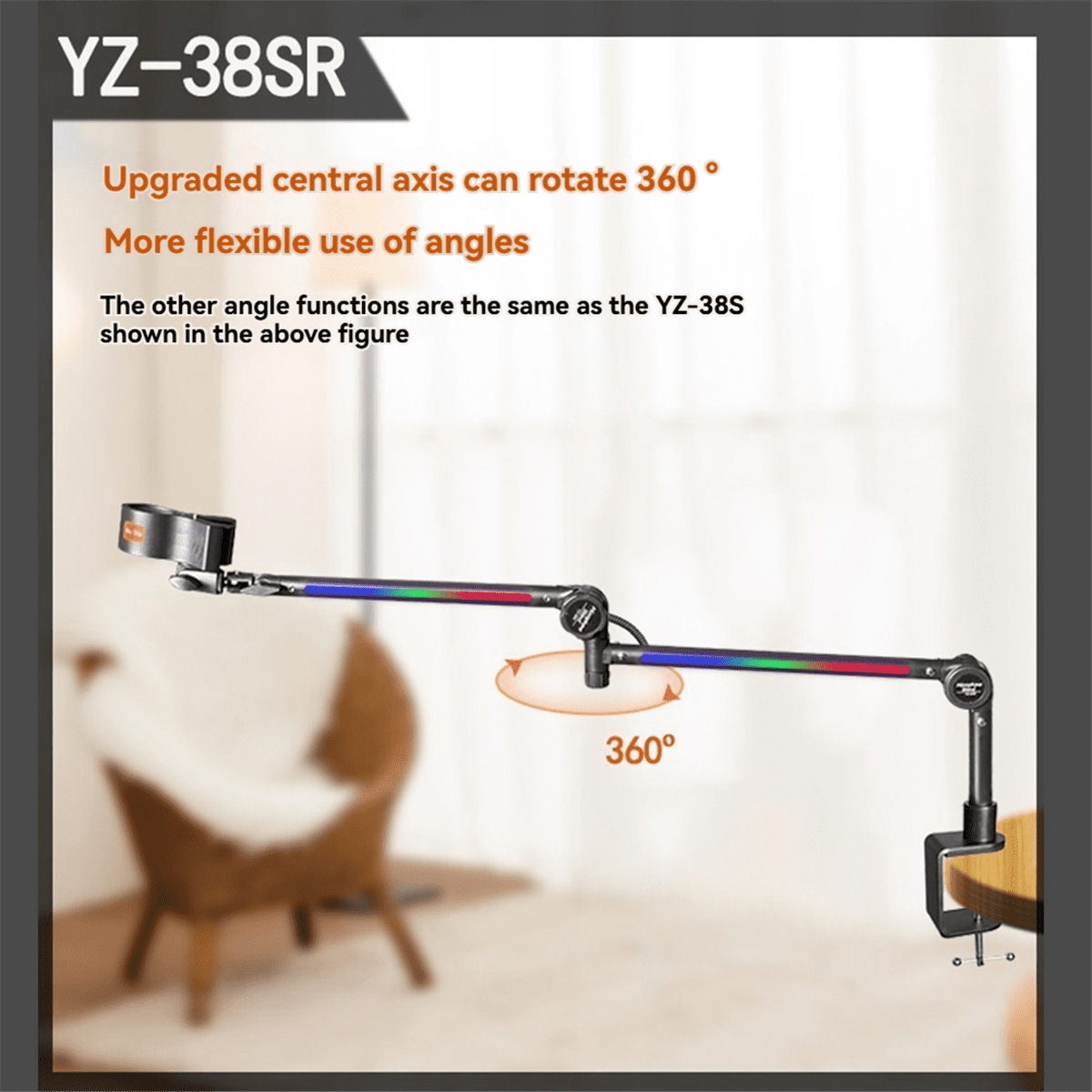 RGB Microphone Arm Stand,Mic Arm with RGB Light,Rotatable Suspension Boom Scissor Stand for Gaming Streaming A
