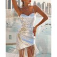 thumbnail image 2 of fartey Sequin Dress for Women Off the Shoulder Asymmetrical Midi Dress Fringe Sexy Cocktail Bodycon Camisole Evening Party Prom Dress Club Date Night Sparkly Dress, 2 of 8