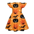 thumbnail image 3 of Halloween Girls Dresses Size 10-12 Flutter Sleeve Cute Skater Dress Summer Holiday Pumpkin Ghost Novelty Crew Neck Girls Fashion Girls Dresses Saffron 3-4 Yaers, 3 of 4