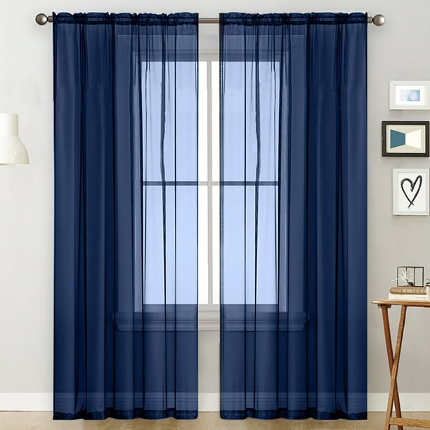 Goolrc Sheer Curtains Living Room Rod, Blue Curtains Living Room