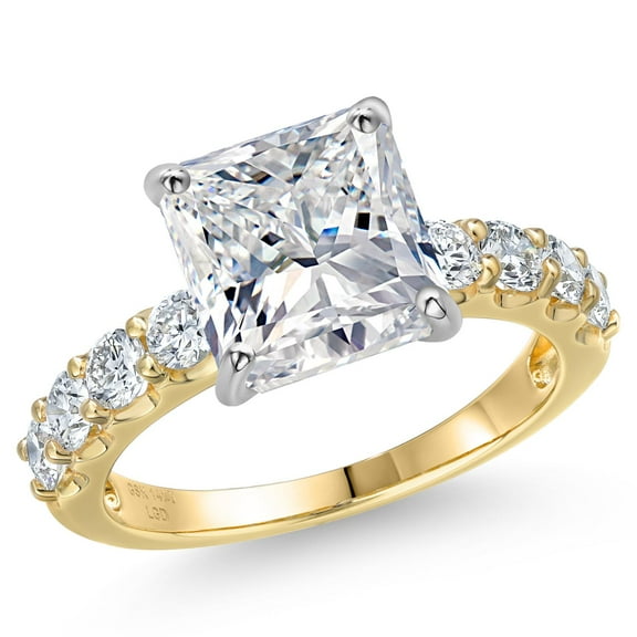 Gem Stone King 5.88 Cttw IGI Certified Lab Grown Diamond in 14K Two-Tone Gold Engagement Ring for Women | Princess Center Diamond 5.00 Ct | D-E Color | VS1-VS2 Clarity