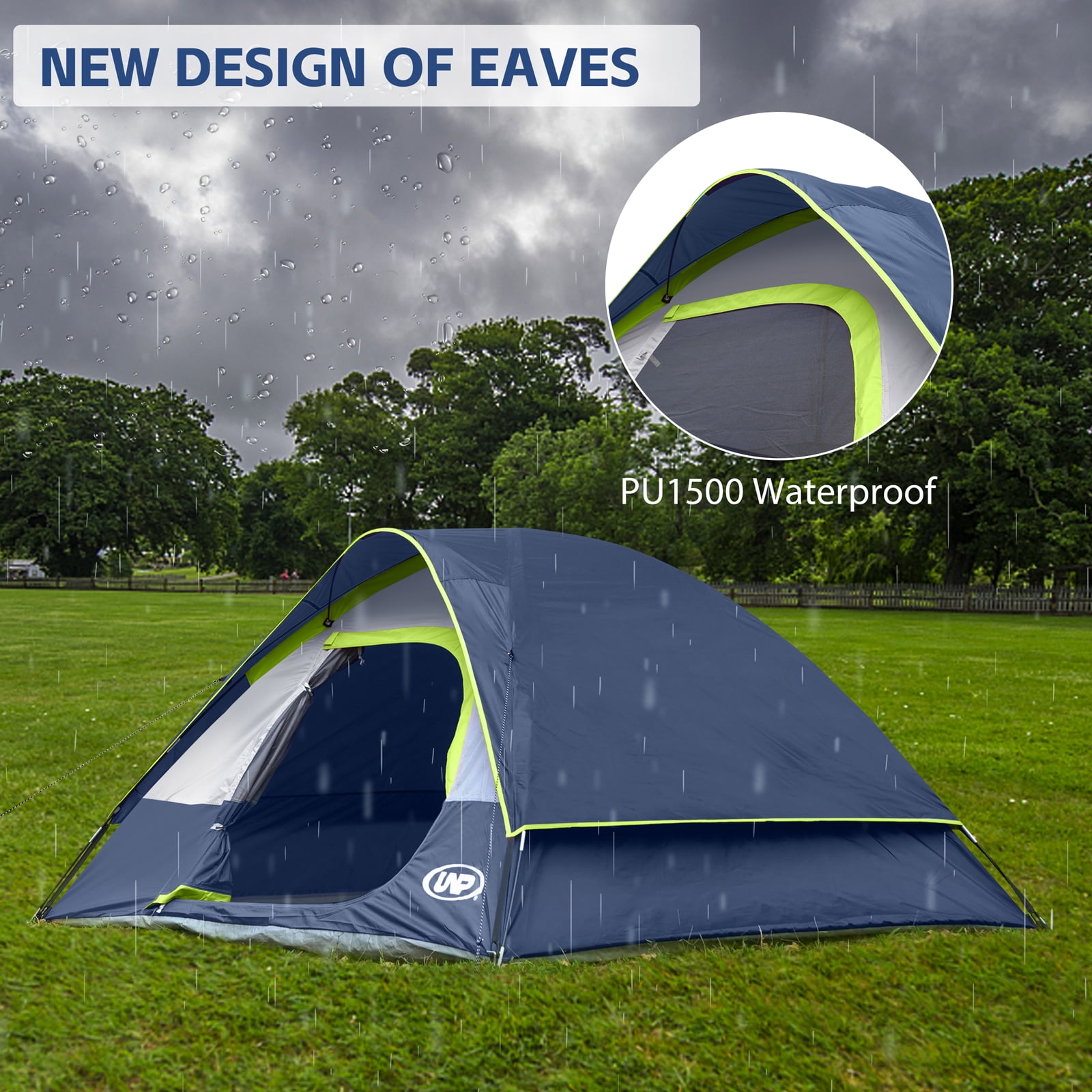 Camping Tent 4 Person, Waterproof Windproof Tent with Rainfly Easy Set up-Portable Dome Tents for Camping, Dark Blue