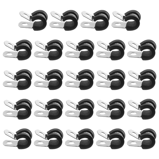24 piezas de abrazadera de cable aislada con revestimiento de goma de acero inoxidable de 8 mm (5/16"), abrazadera de tubo R, negra