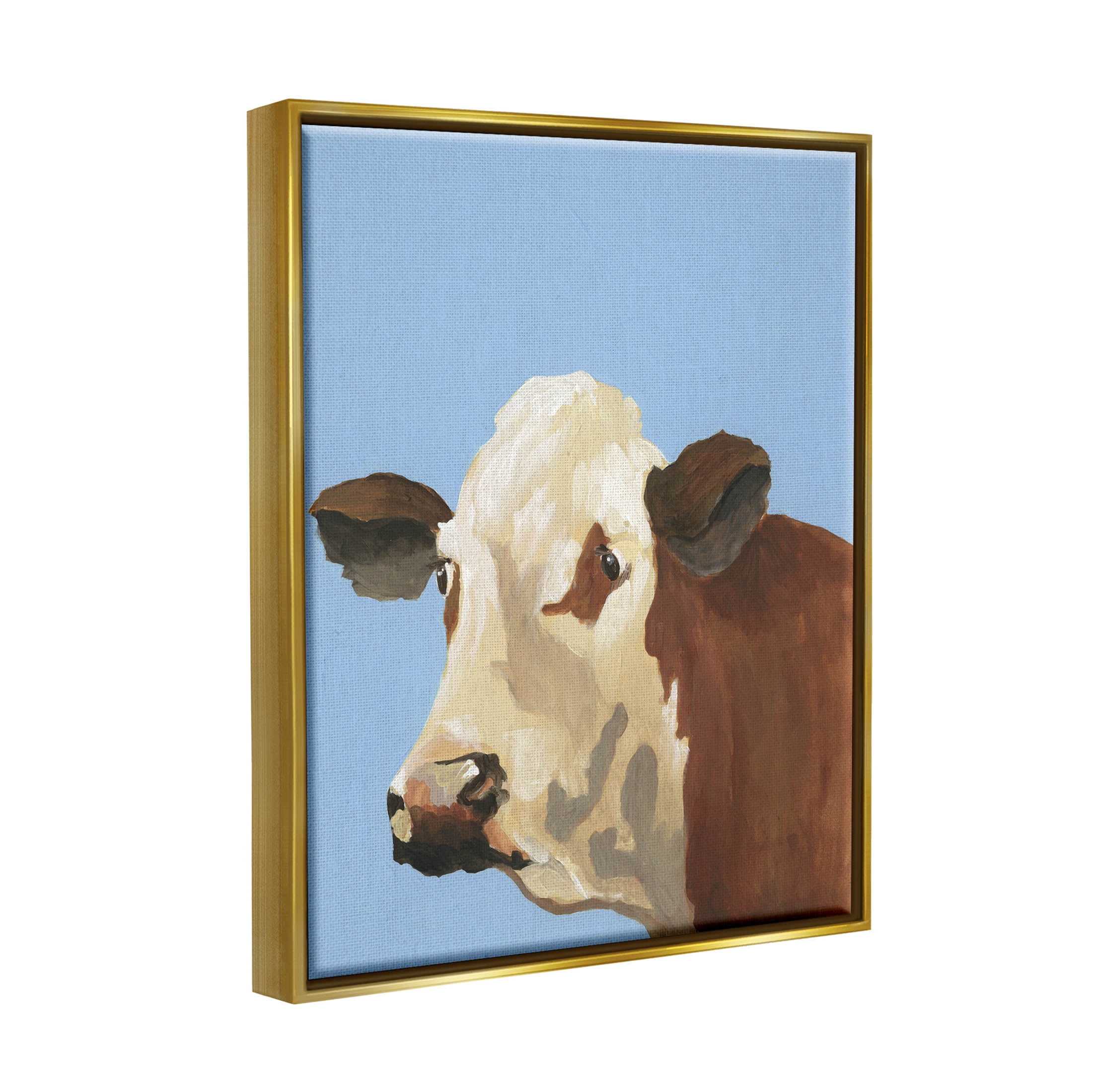 Stupell Industries Blue Farm Cow Portrait Graphic Art Metallic Gold Floating Framed Canvas Print Wall Art, Design by Regina Moore
