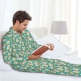 thumbnail image 6 of Naloa SHIBA WITH FLORAL Men’s Pajamas Set - Long Sleeve Button Down Sleep Shirt and Pajama Bottoms Sleepwear Set-Large, 6 of 7