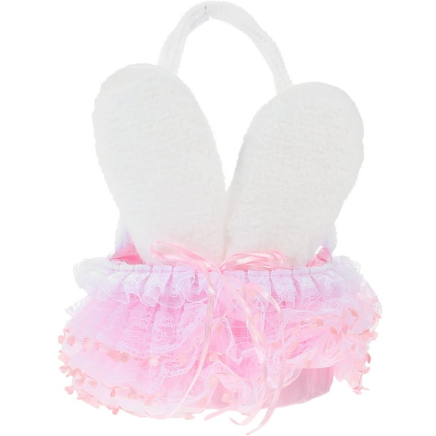 KAKOWELY Cesta de flores con asa para fiesta de Pascua, cesta para niños, adorable cesta de almacenamiento con orejas de conejo