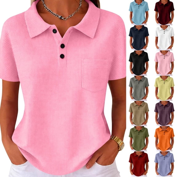 Nestiefly Womens Waffle-Knit Polo Shirts Short Sleeve Golf Collared Dressy Shirt Summer 2026 Relaxed Fit Tennis Fashion Tops Gray 2XL