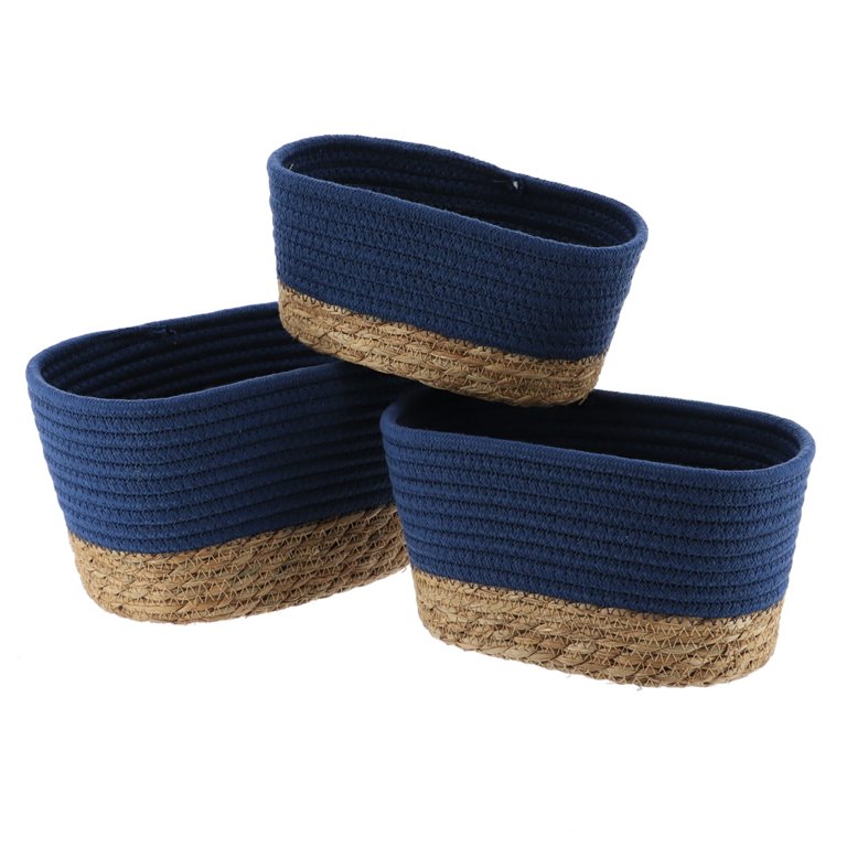 Exotic Tahitian Blue Cotton Storage Baskets Organizer Padang Bins Stackable for Shelves- Set of 3