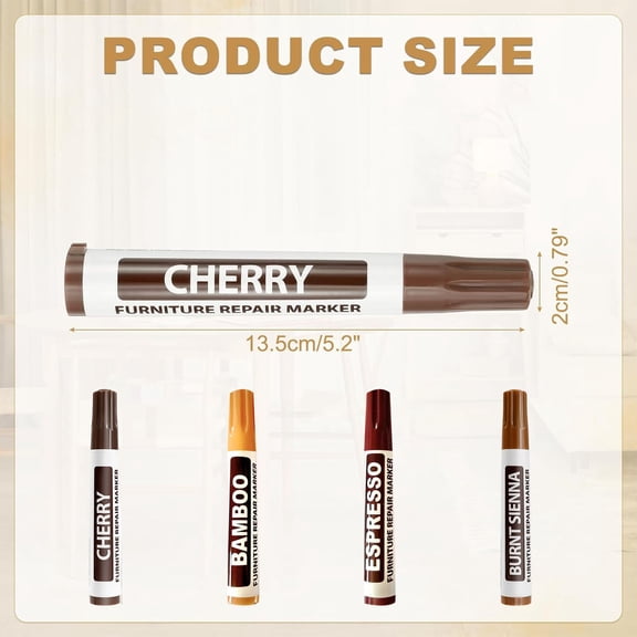 Wood Scratch Repair Marker for Furniture Touch Up, 2.5ml Paint Pen for Floor Table and Cabinet, Home Improvement Crayon for Wood Finishing, Loess