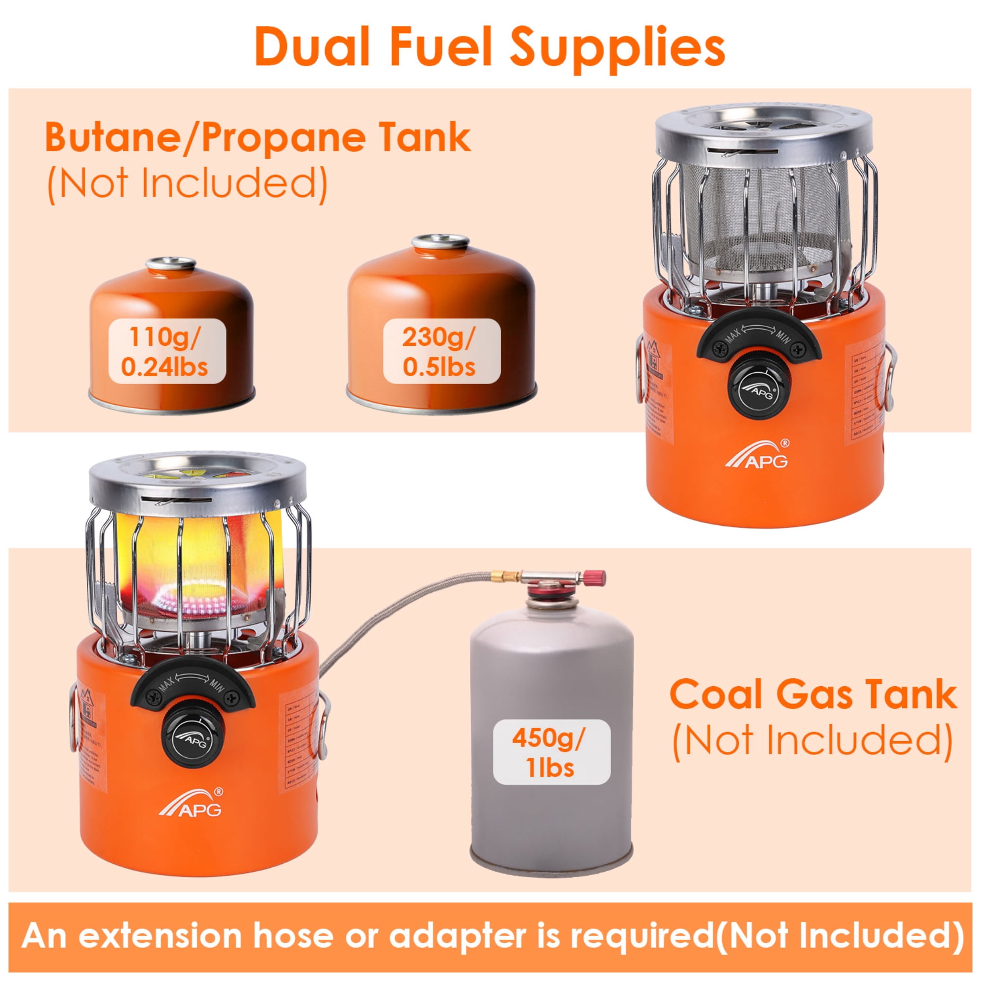 2000W 2 In 1 Camping Stove Tent Heater Outdoor Gas Stove