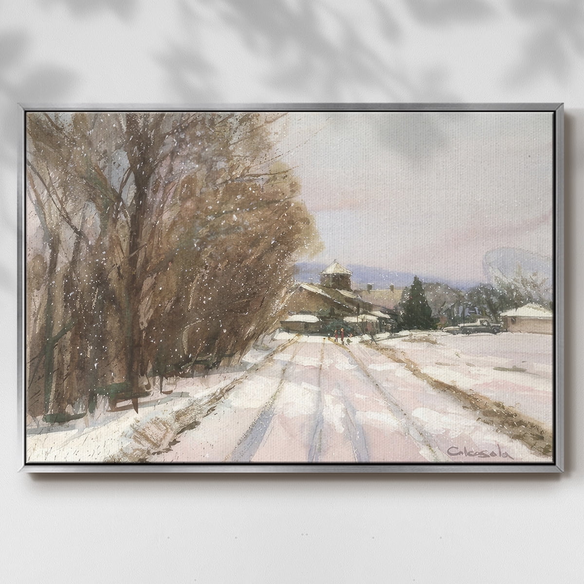 Indian Orchard Greek Orthodox Church - Framed Gallery Wrapped Holiday Canvas - 17 x 25 - Silver Frame