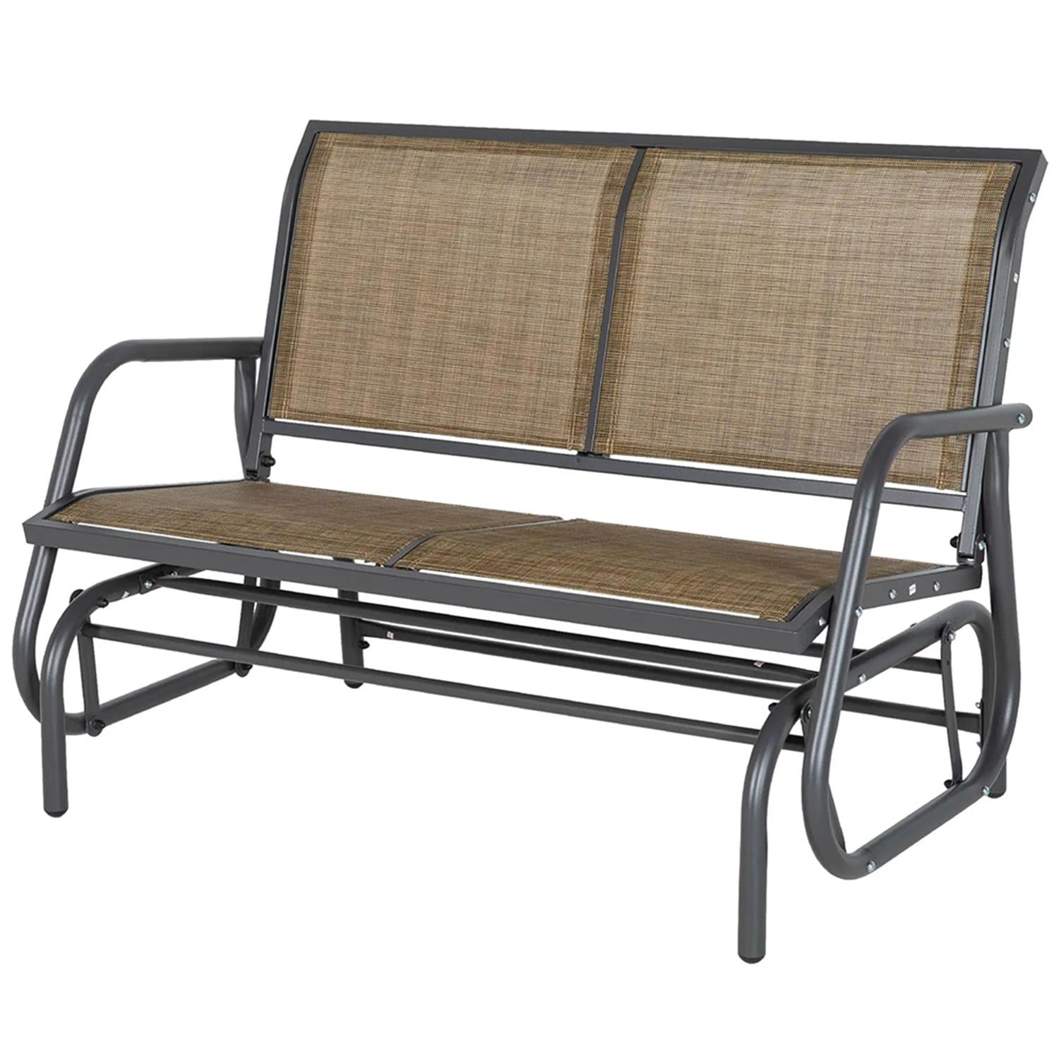Demi Bonn 2-Person Outdoor Glider Bench, Patio Double Swing Rocking Chair Loveseat with Steel Frame, Outdoor Glider Chairs for Porch, Balcony, Poolside, Brown
