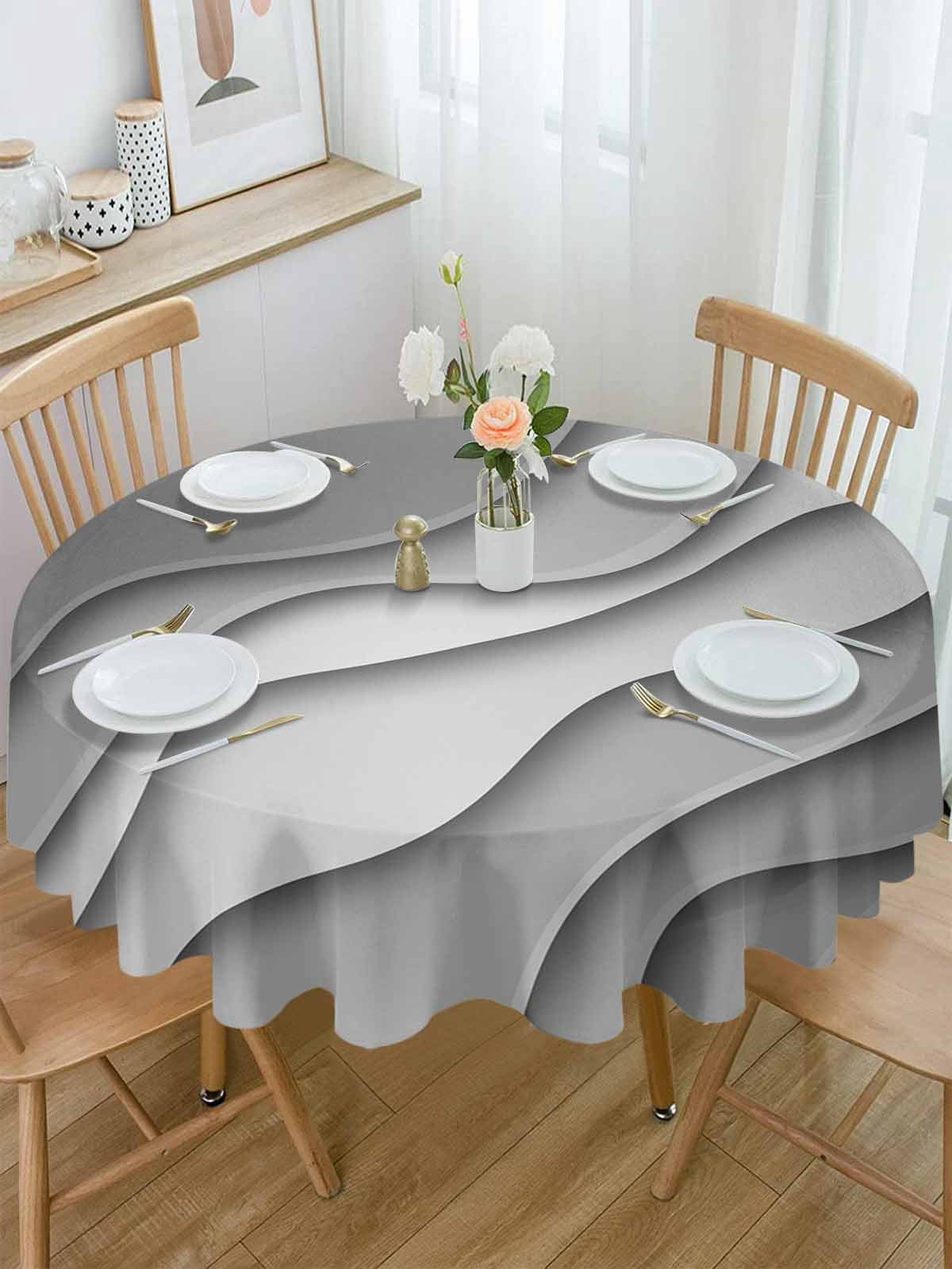 Round Tablecloth Black Gray Beach Coastal Waterproof Oil Proof Polyester Table Cloth Cover Decor for Home Dining Outdoor,Patio,Parties, 60" Dia. Abstract Geometric Ocean Waves