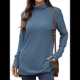 thumbnail image 2 of Camiseta Holgada de Larga con Cuello Alto y Estampado Geométrico de Jacquard para Mujer, Otoño e Invierno. Azul Oscuro L, 2 of 10