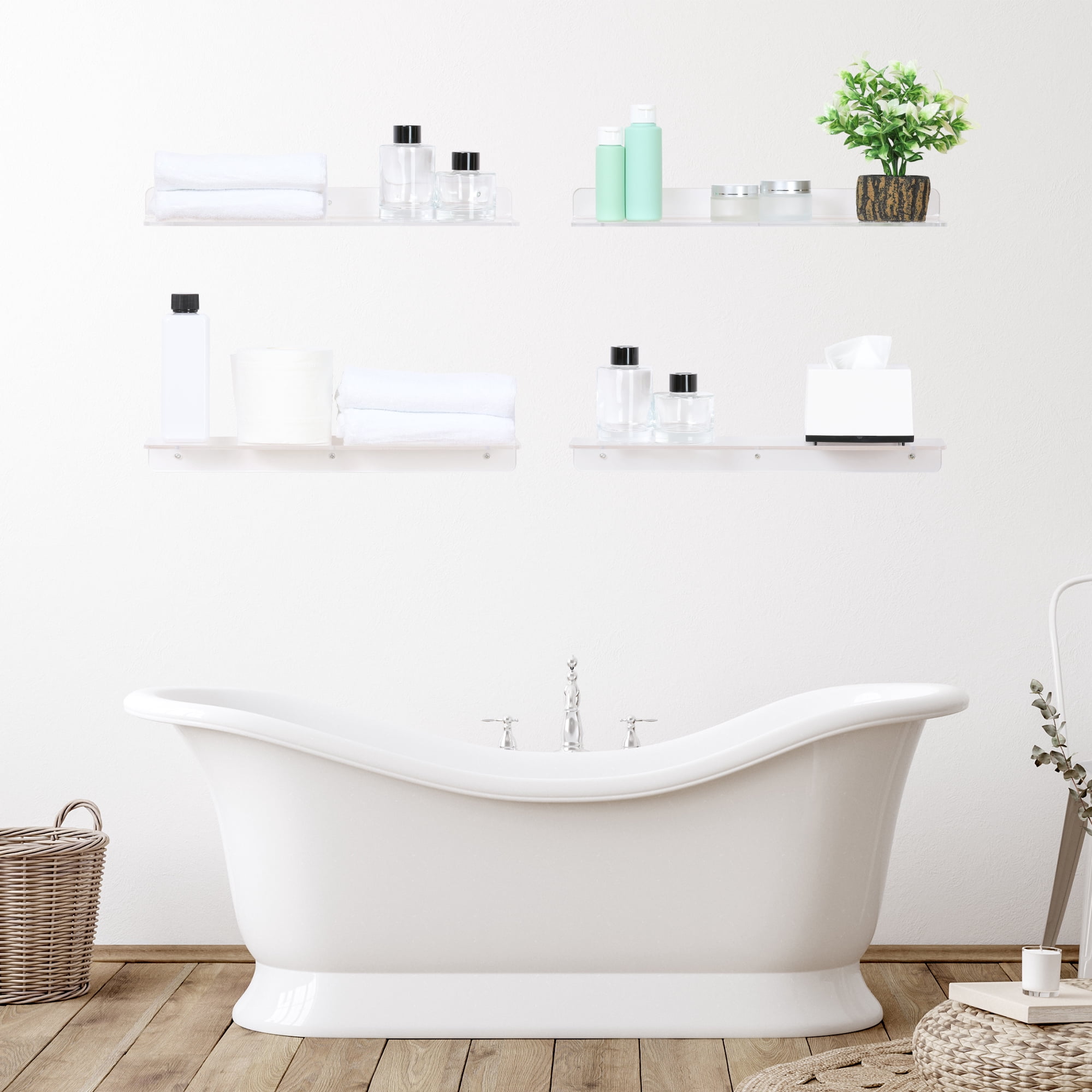 Unique Bargains Clear Acrylic Floating Shelves for Wall Bedroom Storage and Organization 15.7" x 3.9" x 2" 4