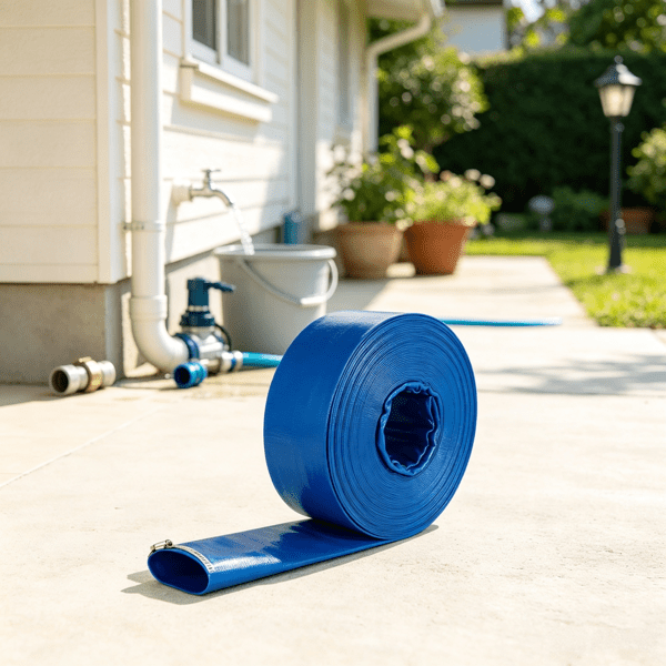 PVC Lay Flat Discharge Hose 2" x 105', Weather & Burst Resistant, Blue, for Pool & Water Transfer