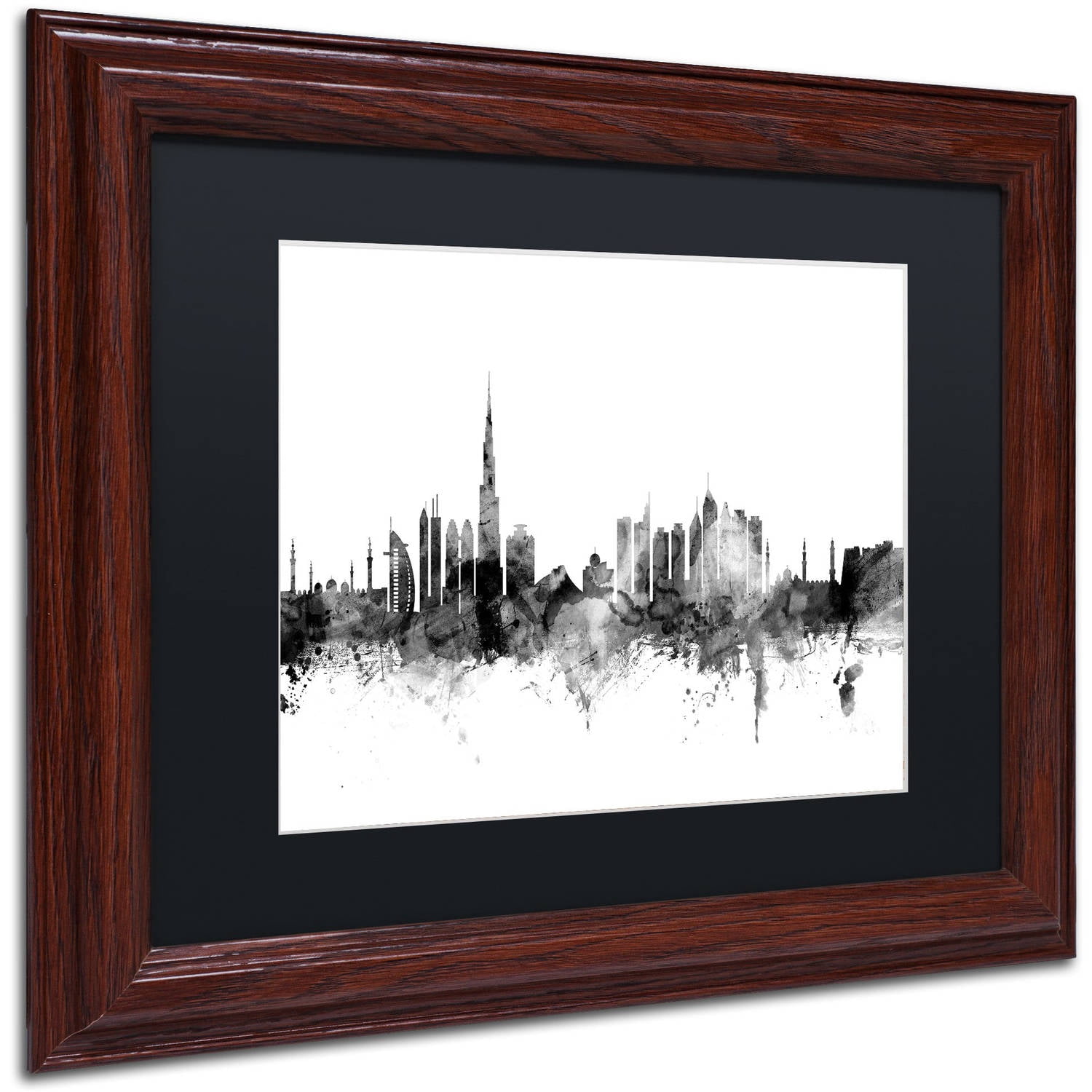 Trademark Fine Art "Dubai Skyline B&W" Canvas Art by Michael Tompsett, Black Matte, Wood Frame