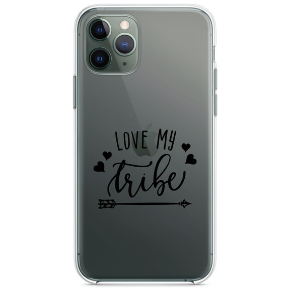 DistinctInk Clear Shockproof Hybrid Case for iPhone 13 (6.1" Screen) - TPU Bumper Acrylic Back Tempered Glass Screen Protector - Love My Tribe - Black Arrow