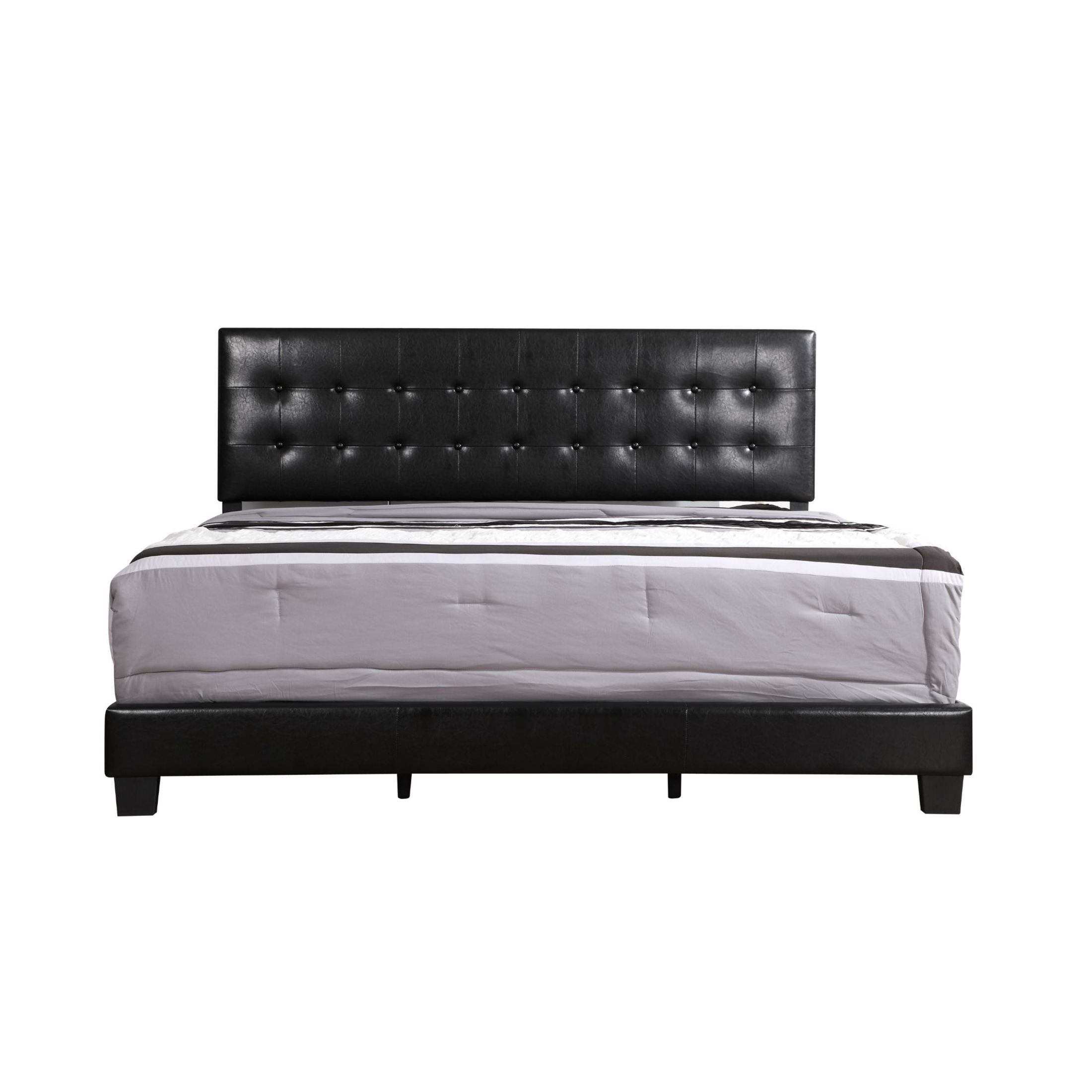 Noble House Contemporary Full Upholstered Bed with Tufted Headboard, Wood Frame, Black