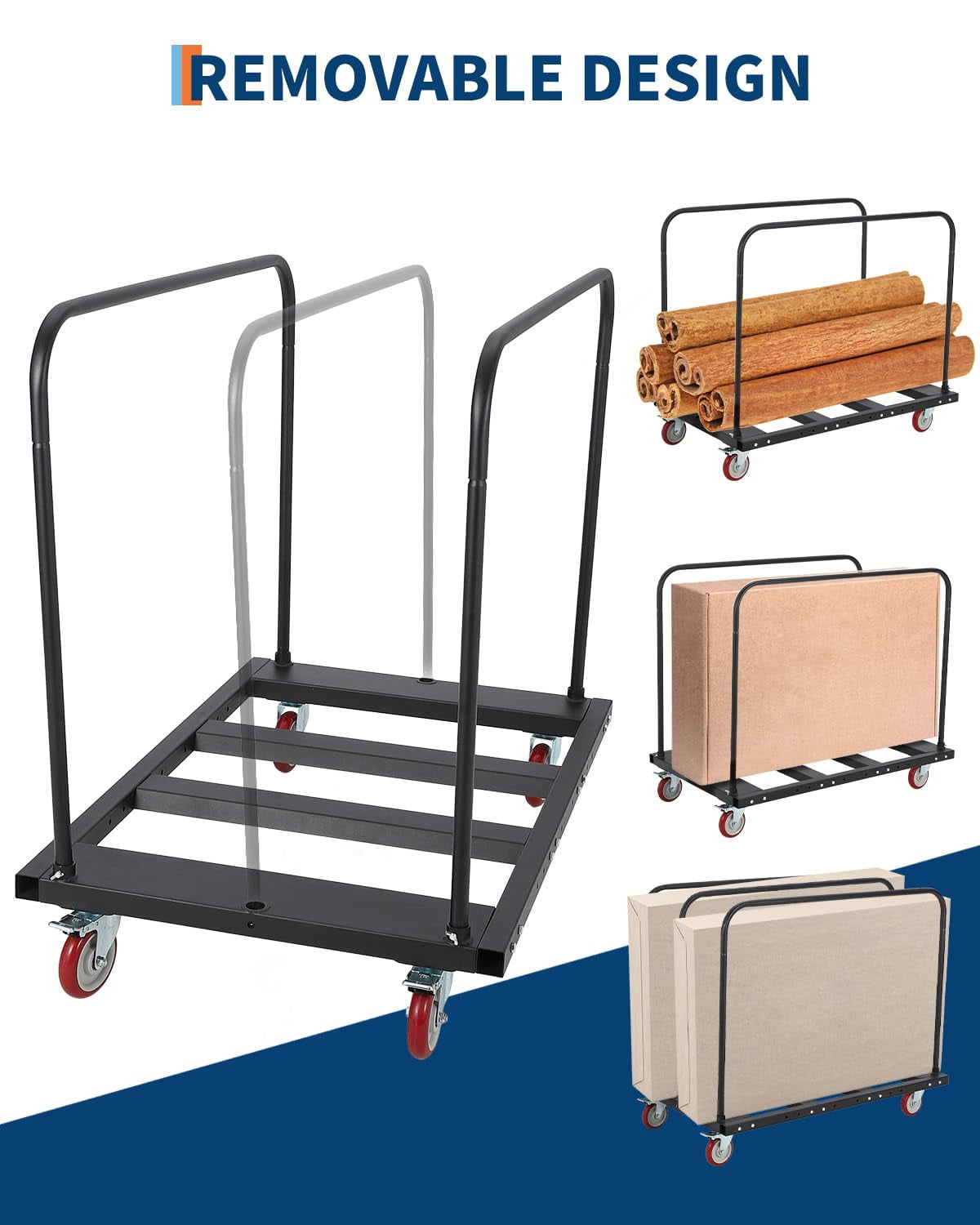 Danolapsi Folding Table Cart,1500 Lbs Capacity Heavy Duty Panel Cart with 4 Silent Wheels,Black Desk Trolley,Metal Frame Wall Panel Sheetrock Lumber Table Dolly for Garage Home Warehouse,Black