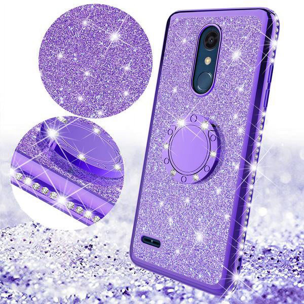 LG Xpression Plus Case/LG Phoenix Plus Case/LG Harmony 2/K10 2018/K30/Premier Pro LTE Case,Cute Glitter Bling Diamond Bumper Ring Stand Phone Case Sparkly Clear Kickstand Case Girls Women - Purple - image 3 of 5