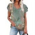 thumbnail image 1 of Mode T-shirt Décontracté à Manches Courtes Col en V d'Été pour Femmes Blouse Vintage Imprimée Hauts pour Femmes Hauts à Manches Courtes pour Femmes, 1 of 4