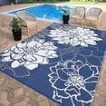 thumbnail image 2 of Hasoo 9' x 12' Navy/White Outdoor Rug for Patio Decor Waterproof Plastic Straw Modern Geometric Carpet PP Tube Woven Portable Camping Mat for Picnic Balcony, 2 of 6