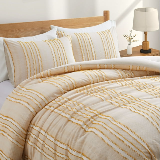 Peace Nest All Season Warmth Clipped Microfiber Comforter Set, Yellow, King