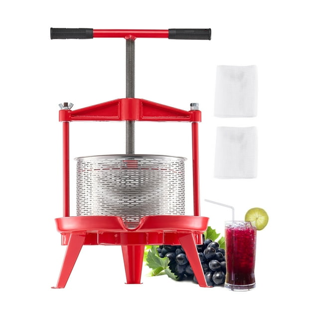 VEVOR Prensa de vino de frutas de 2,38 galones/9 l, cesta de acero inoxidable con estructura triangular y travesaño, exprimidor manual, prensa para hacer tintura de sidra