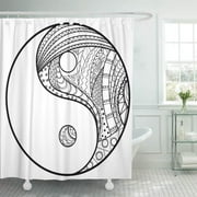 KSADK Yin and Yang Zentangle Mandala with Abstract Patterns On Isolation for Spiritual Shower Curtain 66x72 inch