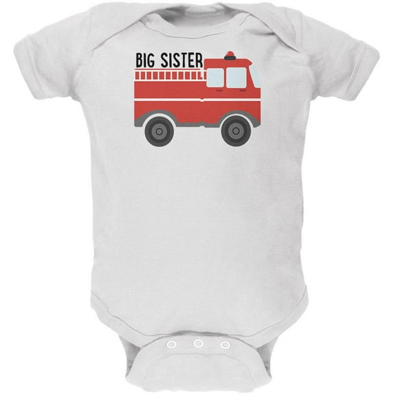 Big Sister Fire Truck Soft Baby One Piece White 18-24 M