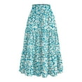 thumbnail image 3 of Women's Flowy Flared Ruffle Hem A-Line Maxi Skirts with Elastic Waist, Elegant Tiered Layer Boho Long Skirts, Floral Print for Summer,Sky Blue,Size L, 3 of 4