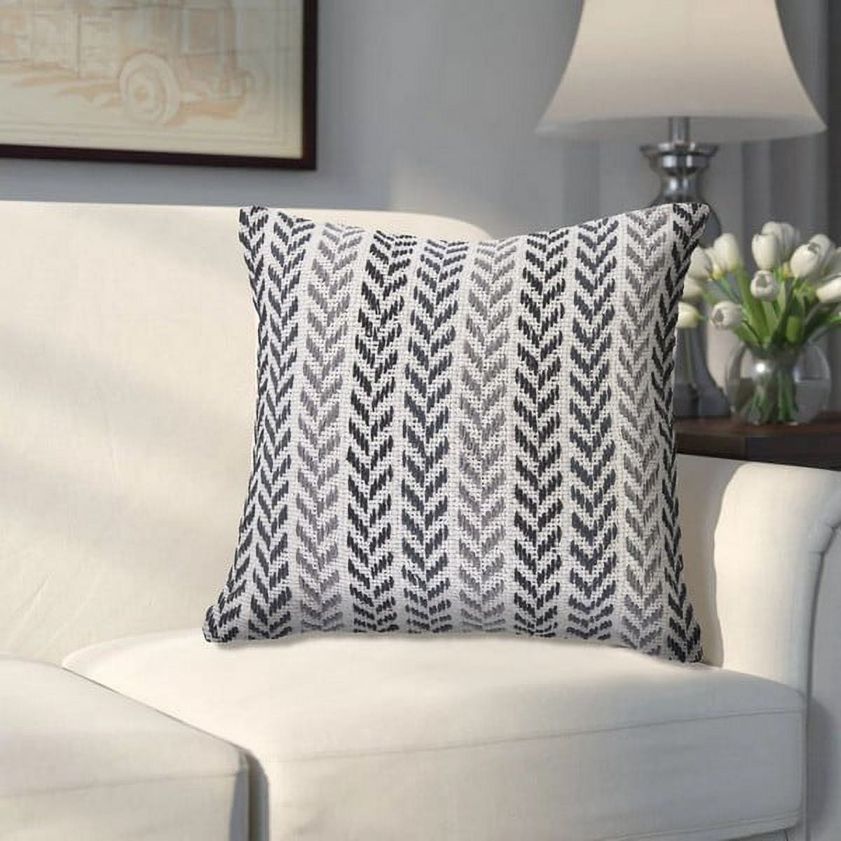 LR Home Ariya Gray/Black Chevron Cotton Adult Decorative Throw Pillow Cover